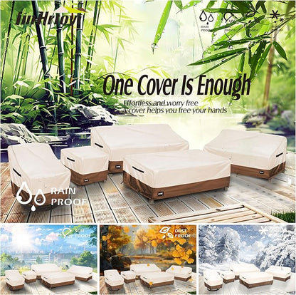 Patio Ottoman Cover Waterproof Square Outdoor Ottoman Covers, 22W x 22D x 18H Inches Patio Furniture Covering Protector Outdoor Side Table Cover, Beige&Brown
