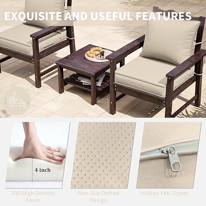 Premium Outdoor Seat Cushion Chair Cushions for Patio Furniture 22 L X 24 W X 4 H Waterproof & Fade Resistant Deep Seat and Backrest Cushion Set with Removable Covers for Chair, Sofa