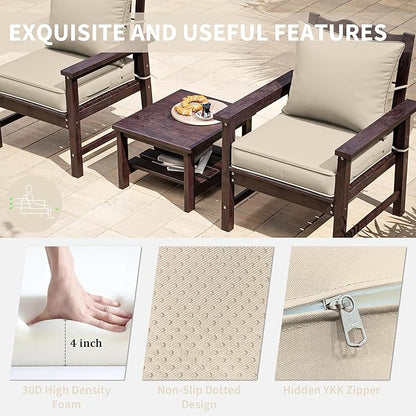 Premium Outdoor Seat Cushion Chair Cushions for Patio Furniture 22 L X 24 W X 4 H Waterproof & Fade Resistant Deep Seat and Backrest Cushion Set with Removable Covers for Chair, Sofa