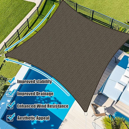 Amagenix Sun Shade Sail 16'X16' Curved Edge Outdoor Shade Canopy Mocha Breathable 95% UV Block Shade Cloth for Patio Garden Backyard (We Make Custom Size)