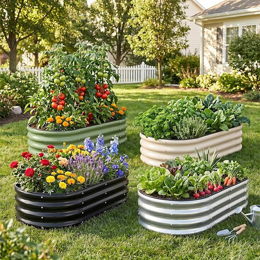 1MORE Galvanized Raised Garden Bed- Planter Garden Boxes Outdoor, Raised Beds for Gardening, 4x2x1ft Metal Garden Bed Kit for Vegetables Flower, Planter Raised Beds with Tools.Silver-2pack