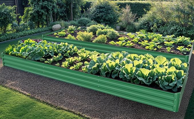DWVO 2pcs 12 x 4 x 1 FT Raised Garden Bed Kit, Outdoor Galvanized Flower Bed with Safety Rubber and Gloves, Large Metal Planter Box for Vegetables, Flowers, Herbs, Fruits, Green