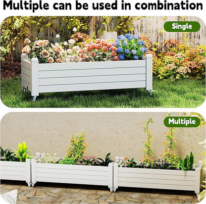 EasyUp Horticulture Garden Bed, Divisible Resin Planter Box for Backyard, Patio, Balcony, with 4 Legs and 4 Swivel Lockable Wheels(Ashen,43.31 * 17.72 * 17.56)