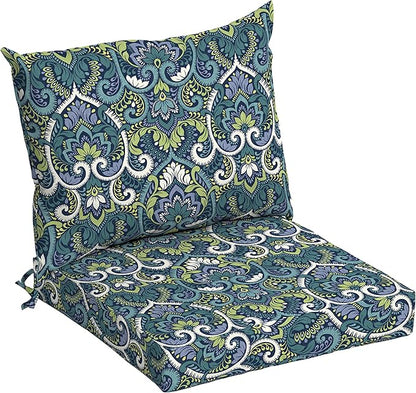Arden Outdoor Dining Chair Cushion, 21 x 21, Rain-Proof, Fade Resistant 21 x 21, Sapphire Aurora Blue Damask