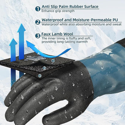 Schwer 100% Waterproof Winter Work Gloves, Long Freezer Glove with Water-based PU Coating, Ultimate Warmth, Non-Slip, Thermal Glove for Outdoor Activities & Daily Work, Hiking, Camping, Washing, L