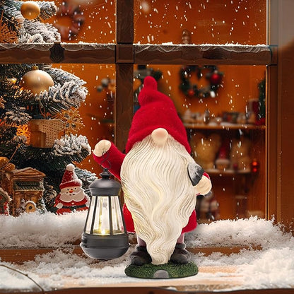 TERESA'S COLLECTIONS Christmas Decorations,Christmas Gnomes Holding Lantern with Solar Light, Waterproof Resin Xmas Decorations Outdoor, Xmas Gifts Outdoor/Indoor,12"