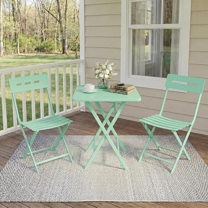 GarveeTech 3-Piece Folding Bistro Set, Heavy Duty Outdoor Patio Furniture with 2 Chairs & 1 Table, Weather-Resistant Steel Frame, No Assembly Required for Garden, Yard, Balcony,Green