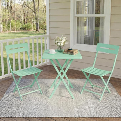 GarveeLife 3 Piece Outdoor Bistro Set, All Metal Patio Table and Chairs Set, Round Tube Iron Bistro Furniture Set for Balcony Porch Garden Cafe, Weather Resistant