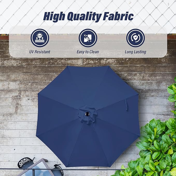 Simple Deluxe 10FT Outdoor Patio Umbrella Table Market Umbrella with Push Button Tilt and Crank, 8 Sturdy Ribs, UV Protection Waterproof for Garden, Lawn, Deck, Backyard, Pool, Dark Blue