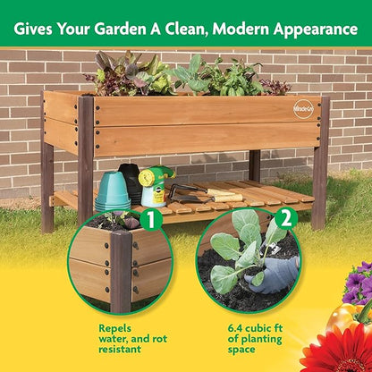 Miracle-GRO 2 x 4 Ft. Wooden Raised Garden Planter with Shelf, 6.4 Cu. Ft. Above Ground Garden with Powder-Coated Metal Brackets for Decks and Yards