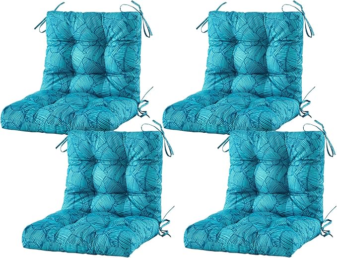 ARTPLAN Seat/Back Outdoor Chair Cushion,Set of 4 Patio Chair Cushion with Tie,Tufted Replacement for Patio Furniture,40x20x4 Inches,4 Count,Floral