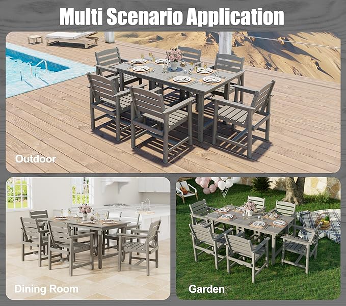 Anbuy Patio HDPE Dining Table Sets,Removable 2-in-1 Outdoor Patio Table,Dining Table for 6,Sun-Resistant and Easy to Clean, Low Maintenance for Balcony, Backyard, Lawn, Garden(Gray)