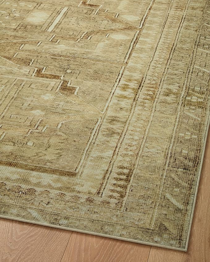Loloi Magnolia Home by Joanna Gaines Sinclair Collection SIN-02 Khaki/Tobacco 2'-0" x 5'-0", .25" Pile Height, Machine Washable, Accent Rug