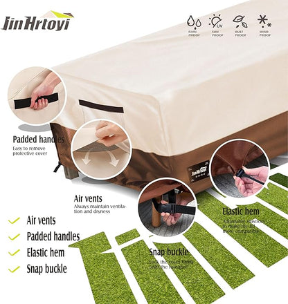 Outdoor Coffee Table Cover Waterproof, Patio Rectangular Side Table Covers, 42W x 26D x 16H Inches Outdoor Tables Cover,Beige&Brown
