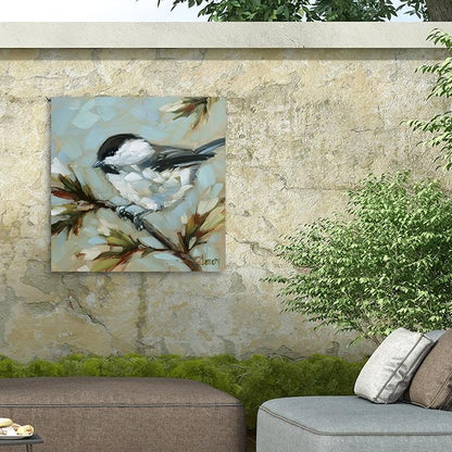 Outdoor Canvas Art - Andrea Lavery 'Chickadee on Pine' Wall Art for Outdoor Spaces, Patios, or Gardens by Trademark Fine Art