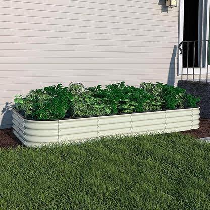 MUPATER 8x4x1FT Raised Garden Bed Outdoor, Modular Galvanized Raised Garden Bed Kit for Planting, Above Ground Planter Box for Gardening, Supportive Bars and Rubber Strip Edging Included, Beige