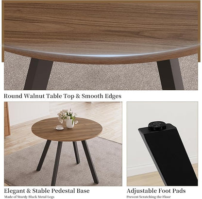 34.6'' Dining Table and Chairs for 2, Mid Century Modern Round Table Set, Space Saving for Apartment Kitchen Dining Room (Walnut Table+2 Grey Chairs)