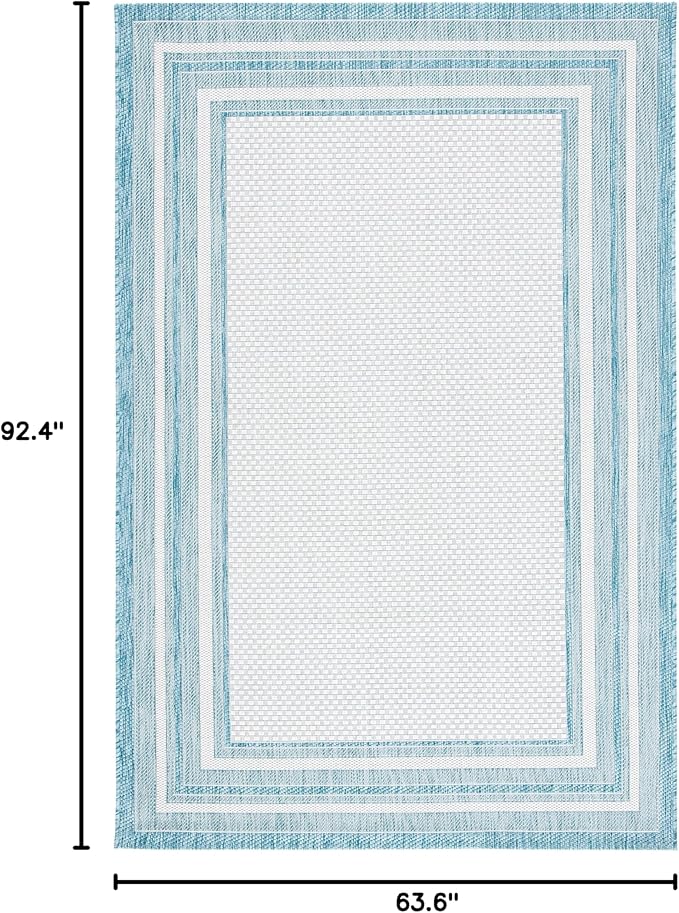SAFAVIEH Washable Rug Outdoor Courtyard Collection - 5'3" x 7'7", Ivory & Aqua Blue, Non-Shedding & Easy Cleaning, Ideal for Patio, Backyard, Mudroom (CY8475-53612)