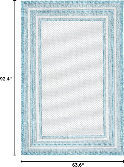 SAFAVIEH Washable Rug Outdoor Courtyard Collection - 5'3" x 7'7", Ivory & Aqua Blue, Non-Shedding & Easy Cleaning, Ideal for Patio, Backyard, Mudroom (CY8475-53612)