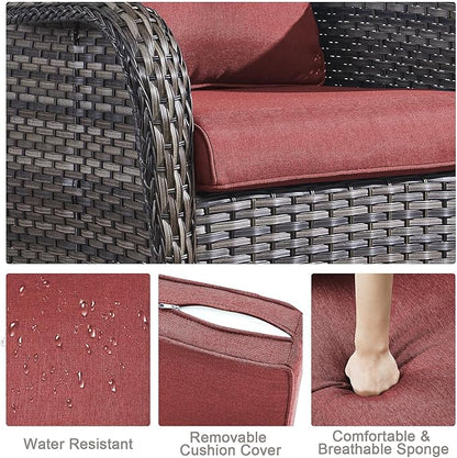 HUMMUH Outdoor Furniture 6 Pieces Patio Furniture Set Wicker Outdoor Sectional Sofa with 2 Patio Chairs,Ottomans,Coffee Table(Grey/Red)