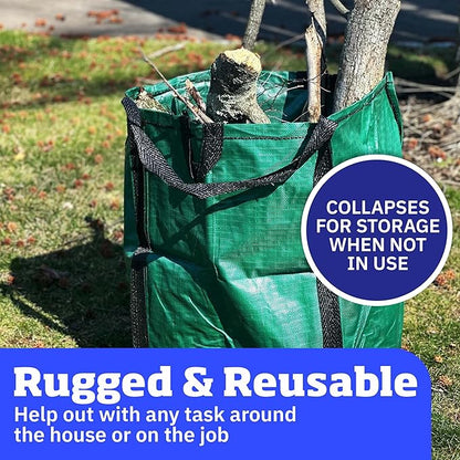 DURASACK Heavy Duty Home and Yard Bags 48-Gallon Reusable Self-Standing Lawn and Leaf Bags Garbage Can with Reinforced Handles, Green, 3 Pack