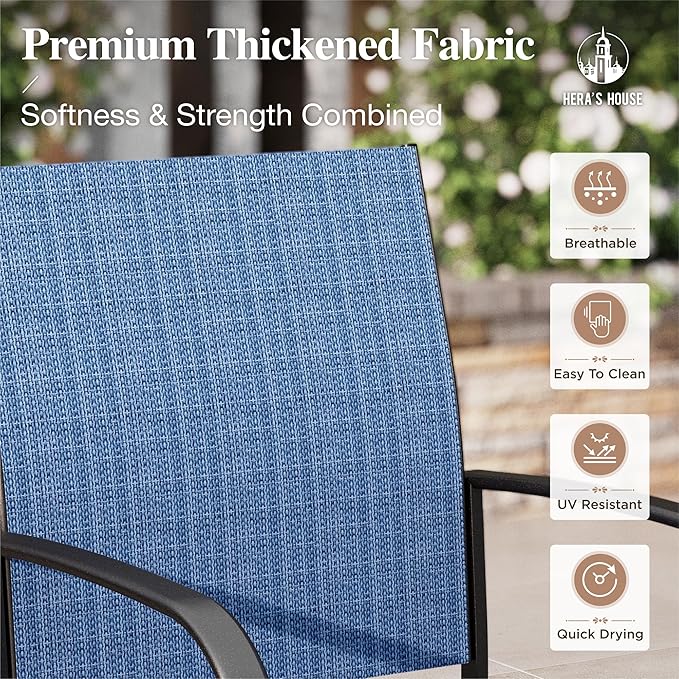HERA'S HOUSE Patio Table and Chairs Set, 60" Rectangular Outdoor PVC Table with Umbrella Hole, 7 Pieces Outdoor Dining Furniture Sets with 6 Patio Chairs for Backyard Lawn Garden Porch(Blue)