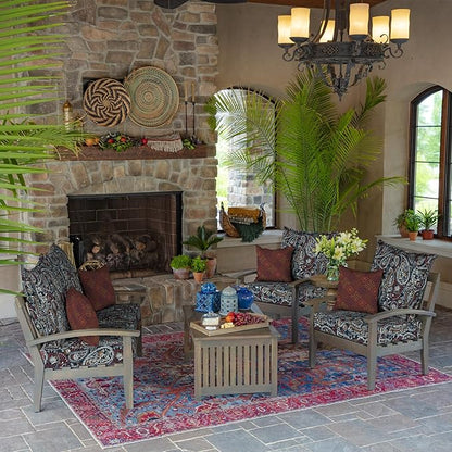 Arden Outdoor Deep Seat Cushion Set, 24 in x 24 in, Weather-Proof, Rain-Proof, Fade Resistant Patio Cushion for Chair, Sofa, and Couch Navy Palmira Paisley