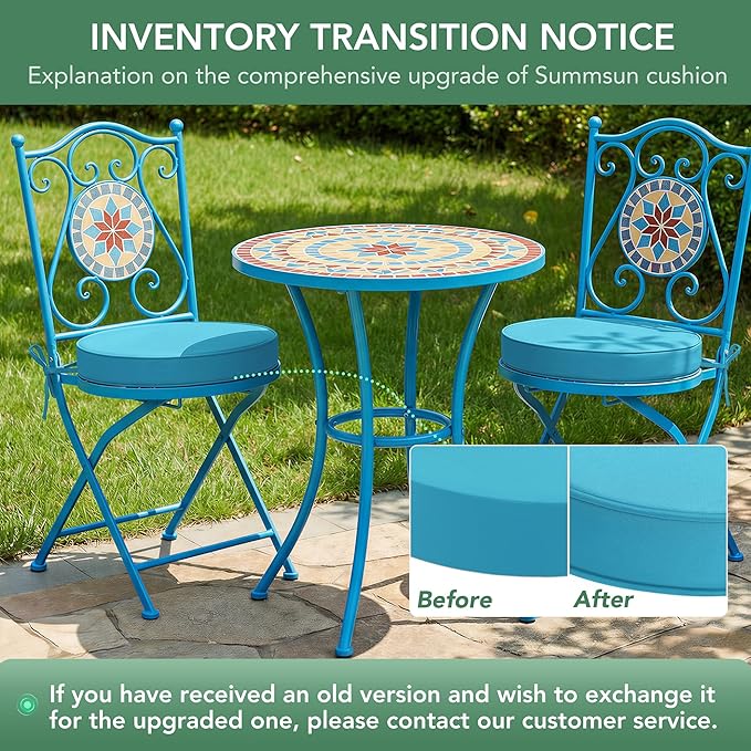 Summsun Outdoor Bistro Chair Cushions Set of 4, 15" D x 3" H Round Chair Cushions Waterproof and Fade Resistant Chair Cushion Pads with Non-Slip Ties and Removable Covers for Garden, Teal