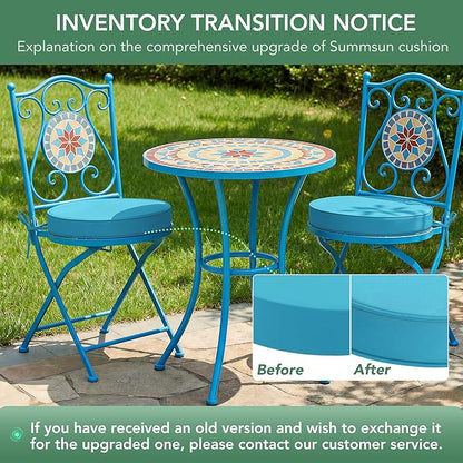 Summsun Outdoor Bistro Chair Cushions Set of 4, 15" D x 3" H Round Chair Cushions Waterproof and Fade Resistant Chair Cushion Pads with Non-Slip Ties and Removable Covers for Garden, Teal