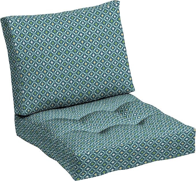 Arden Outdoor Plush Modern Tufted Blowfill Deep Seat Set, 24 x 24, Water Repellent, Fade Resistant, Deep Seat Bottom and Back Cushion for Chair and Sofa, Alana Tile