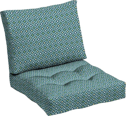 Arden Outdoor Plush Modern Tufted Blowfill Deep Seat Set, 24 x 24, Water Repellent, Fade Resistant, Deep Seat Bottom and Back Cushion for Chair and Sofa, Alana Tile