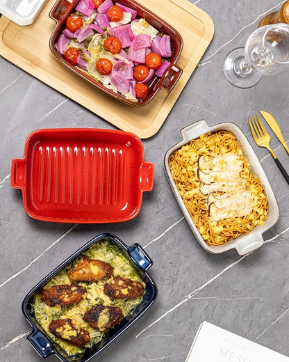 Ceramic Baking Dishes, 18 oz Au Gratin Pans, Set of 4 | Assorted Reactive Glaze, Individual Baking & Serving, Ideal for Lasagna, Mac & Cheese, Casseroles & Baked Pasta, Oven Safe