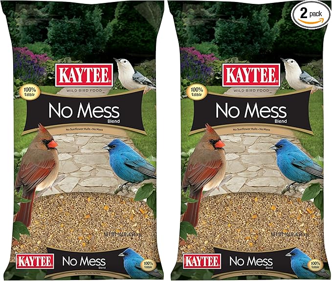 Kaytee Wild Bird (No Mess or Waste Free) Food Seed Blend for Blue Jays, Woodpeckers, Juncos, Cardinals, Grosbeaks, Sparrows, and Finches, 10 Pound, (Packaging May Vary) (Pack of 2)