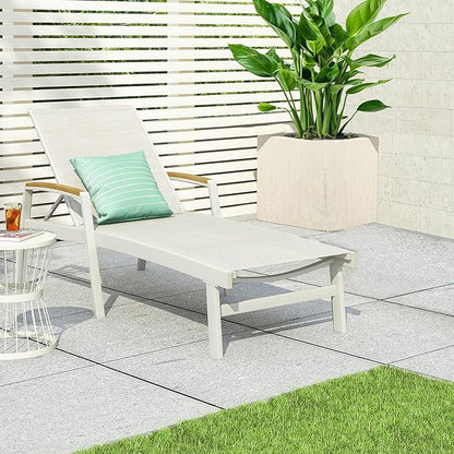 Christopher Knight Home Patio Aluminum Chaise Lounge, Adjustable Mesh Chaise Lounge, 5 Position Back Recliner, Lounge Chair with Armrest, Ourdoor Deep Seating Lounge for Poolside Backyard, White