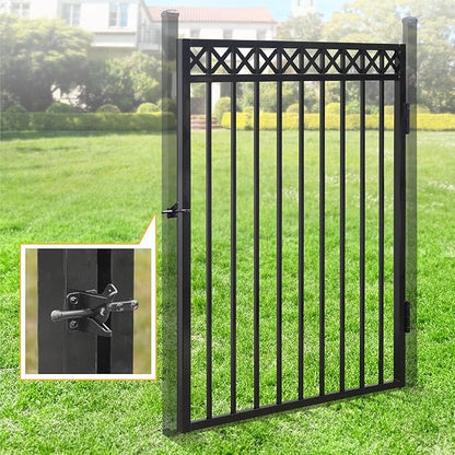 Fencer Wire Heavy Duty Flat Top X-Pattern Decorative Fence Gate, 5FT Height x 4FT Width Outdoor Fence Gate, Outdoor Anti-Rust Metal Steel Gate for Fencing Barrier, Garden Gate with Gate Lock
