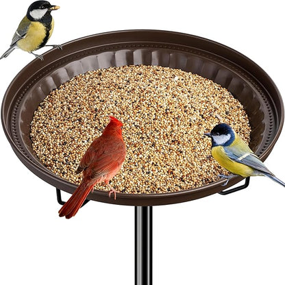 iBorn Standing Bird Feeder, Metal Bird Feeder Tray Stand with 5-Pronged Base, 37.4" Ground Height Heavy Duty Feeder Stand, 11.2" Detachable Bird Feeder with Pole for Outdoor Garden Yard Lawn, Bronze