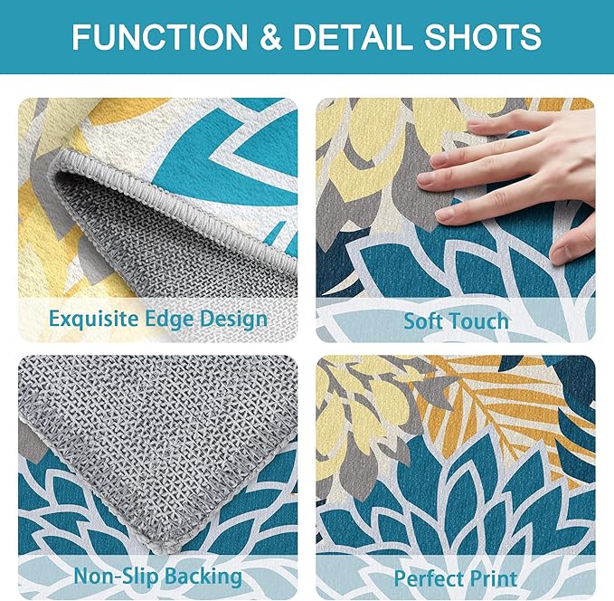Colorful 8x10 Outdoor Area Rug Washable Multicolored Patio Rug Tropical Botanical Floral Chenille Waterproof Outdoor Carpet Non-Slip for Deck, Backyard, Porch, Ocean Dahlia