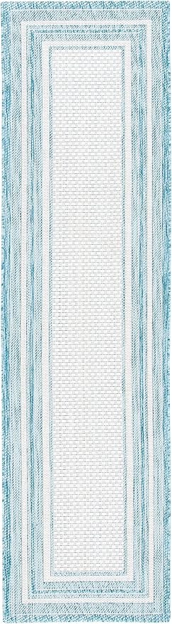SAFAVIEH Washable Rug Outdoor Courtyard Collection - 2'3" x 8' Runner, Ivory & Aqua Blue, Non-Shedding & Easy Cleaning, Ideal for Patio, Entryway, Mudroom, Hallway, Kitchen (CY8475-53612)