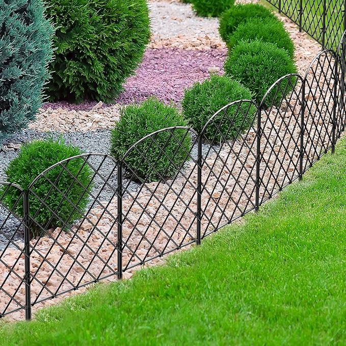 OUSHENG 10 Pack Decorative Garden Fence, Total 10ft(L) x 24in(H) Animal Barrier Border, Rustproof Metal Wire Section Edging Fencing Panel for Outdoor Patio Garden Yard, Arched