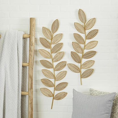 Deco 79 Metal Leaf Home Wall Decor Wall Sculpture, Set of 2 Wall Art 36", 30"H, Brown