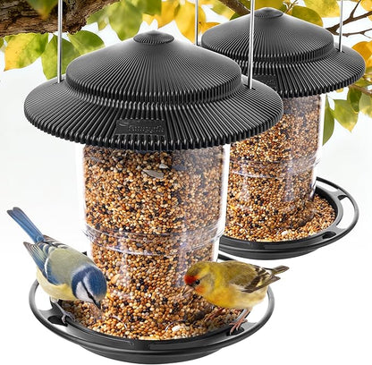 Outdoor Bird Feeder, Retractable Bird Feeder Hanging, Metal Hanger, Rainproof & Leak-Proof, Black, Pack of 2