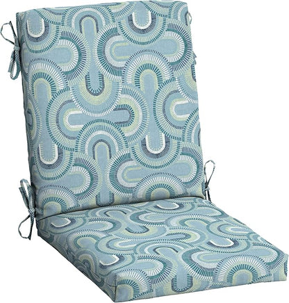 Arden Outdoor Patio Dining Chair Cushion, 20x44, Rain-Proof Seat Pad, Fade-Resistant Outdoor Cushion Coastal Blue Geometric