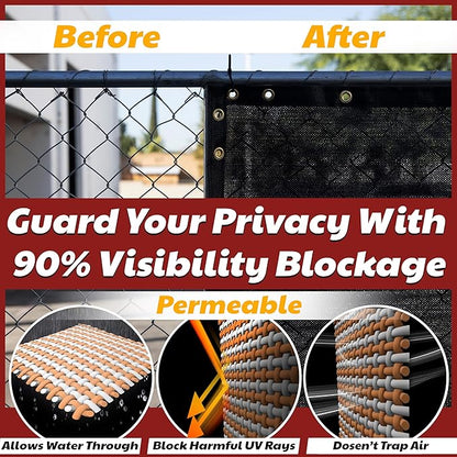 Amgo Custom Made 3' x 150' Black Balcony Privacy Screen, Apartment Porch Railing Patio Fence Windscreen Fabric Cloth, Heavy Duty, Commercial and Residential, 90% Blockage (We Customize)