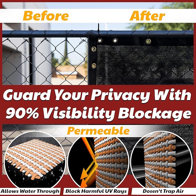 Amgo Custom Made 3' x 178' Black Balcony Privacy Screen, Apartment Porch Railing Patio Fence Windscreen Fabric Cloth, Heavy Duty, Commercial and Residential, 90% Blockage (We Customize)