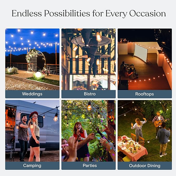 Brightech Ambience Pro 27 Ft Solar Powered Outdoor String Lights - Commercial Grade Waterproof Patio Lights with Edison Bulbs, Shatterproof LED String Lights for Patio - 1W, Warm White, 12 Bulbs