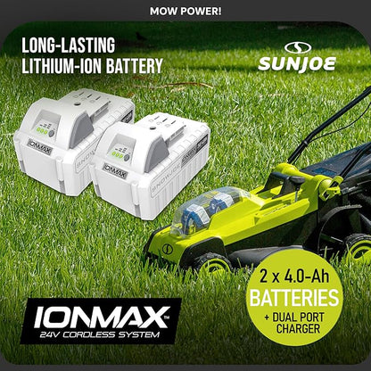 Sun Joe Cordless Electric Push Lawn Mower with 6-Position Height Adjustment, 11-Gal Bag, 17-Inch Cutting Width - Heavy-Duty Yard Trimmer for Gardening Care and Maintenance, 24V-X2-17LM