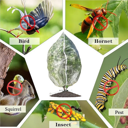 Drawstring & Zipper Fruit Tree Netting Cover- (3 Pack, 8×6.6FT) - Reusable Bird Netting for Blueberry Bushes, Anti-Cicada/Deer/Squirrel Large Plant Protection Net