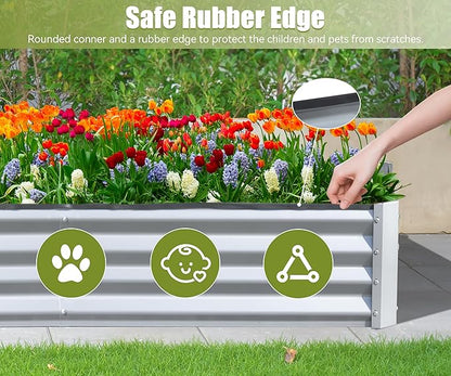 Domi Galvanized Raised Garden Bed, Outdoor Planter Garden Boxes Large Metal Planter Box for Gardening Vegetables Fruits Flowers, Silvery (8x4x1ft)
