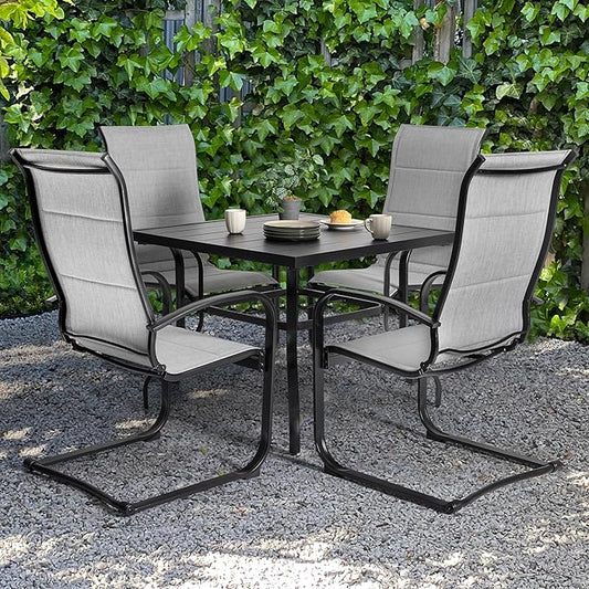 NUU GARDEN 5 Piece Outdoor Dining Set, 4 Textilene Dining Chairs and 37" Square Dining Table with 1.57" Umbrella Hole, for Backyard, Patio, Garden, Gray and Black