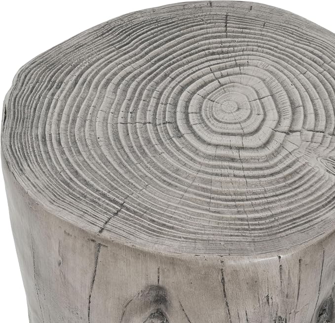 Christopher Knight Home Pawn 17" H MGO Outdoor Side Table with Tree-Stump Design, Patio Decorative Wood-Like Texture End Table, Round Top Lightweight Concrete Garden Stool, No Assembly, Gray